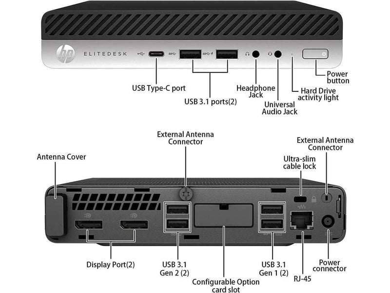HP EliteDesk 800 G5 Mini Desktop Intel Core i5-9500T 2.20 GHz 32GB DDR4 512GB