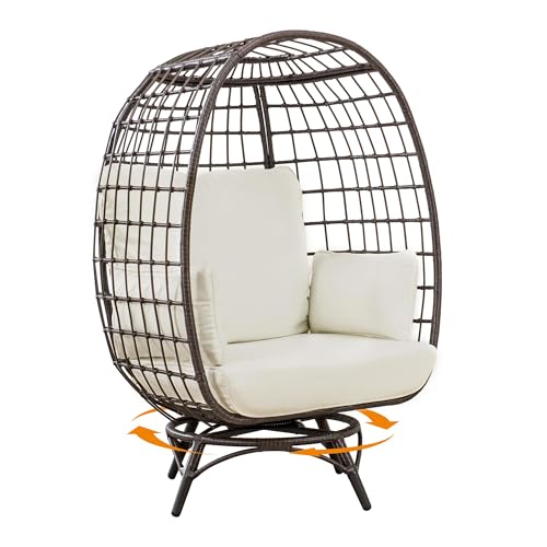 SUNJOY CUDDLE WICKER SWIVEL LOUNGE OVERSIZED EGG CHAIR 4 CUSHIONS - BROWN - Like New