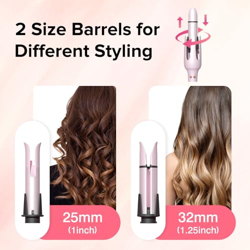 HAHAHOPE AUTOMATIC CURLING IRON ROTATING CURLING WAND 2 BARREL SIZES - PINK - Like New