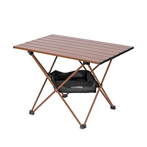 ALPCOUR PORTABLE CAMPING TABLE – SIDE TABLE IN A BAG - MEDIUM - COFFEE - Like New
