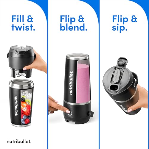 NUTRIBULLET FLIP PORTABLE BLENDER WITH INSULATED CUP, CORDLESS - BLACK - Brand New