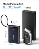 BASEUS POWER BANK, PICOGO 10000MAH 45W 3-OUTPUT CHARGER BUILT-IN CABLE - BLACK - Like New