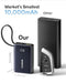 BASEUS POWER BANK, PICOGO 10000MAH 45W 3-OUTPUT CHARGER BUILT-IN CABLE - BLACK - Like New