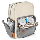 Huggleboo Diaper Backpack Waterproof Canvas Baby BagWipes Pocket - Beige/Grey - Brand New