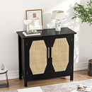 Giluta Black Sideboard Buffet Cabinet Natural Rattan Kitchen B0BY25F6L7 - Black - Like New