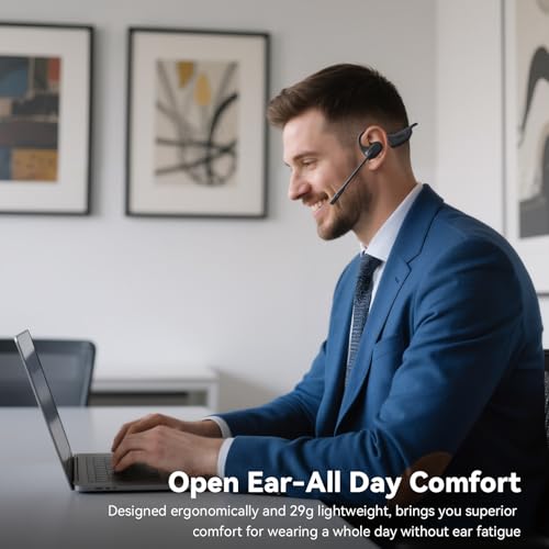 LEVN OPEN EAR HEADPHONES WITH MIC 29G BLUETOOTH HEADSET WITH MICROPHONE - BLACK - Like New