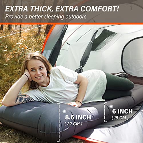 TOBTOS Inflatable Camping Sleeping Pad with Pillow, Thick 6 Inch Ultralight - Brand New