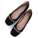 HEE GRAND SQUARE TOE BALLET FLATS RHINESTONES CHAINS BLACK SUEDE WOMEN SIZE 10 - Like New