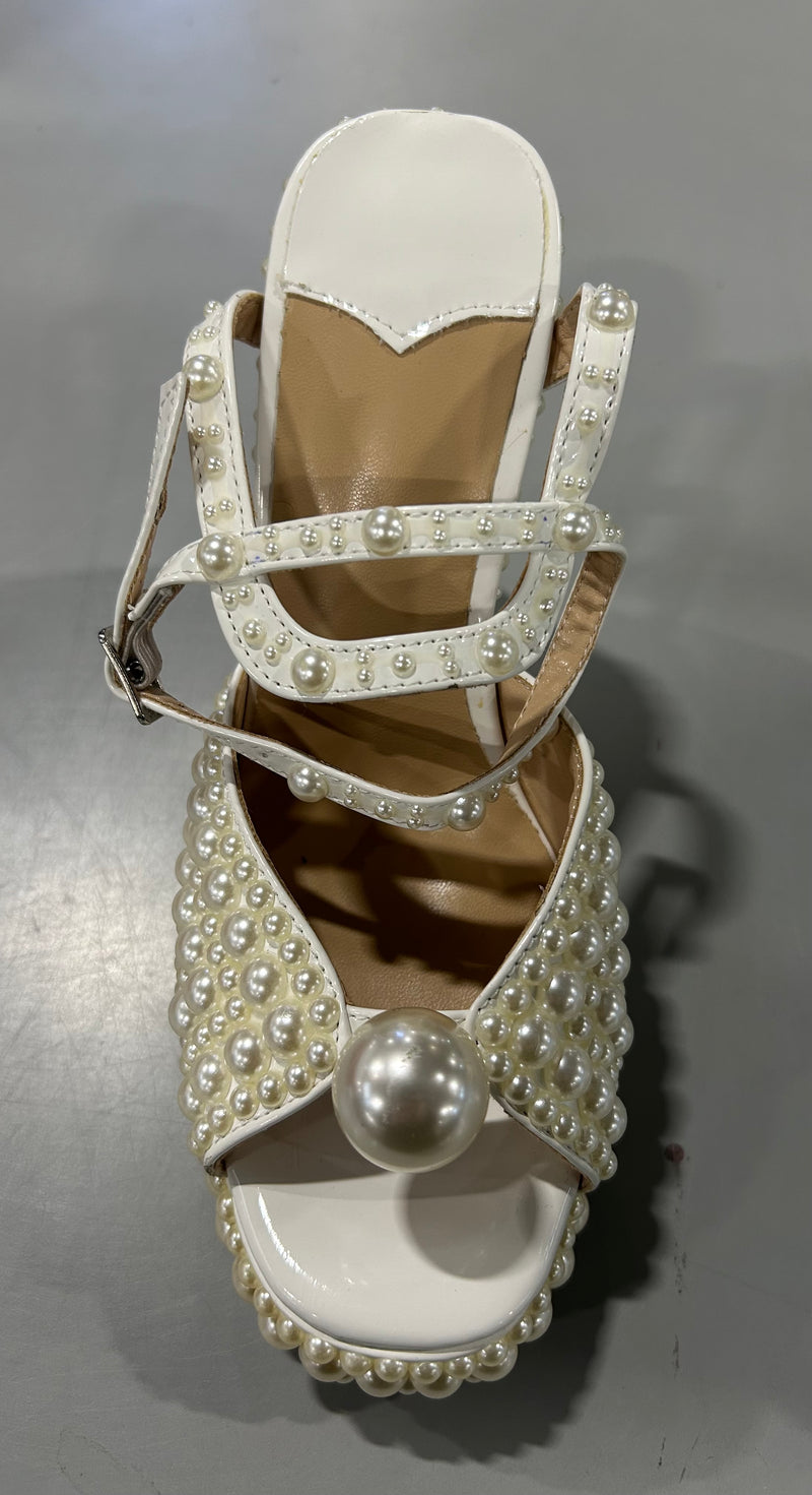 GOOLITA WOMENS OPEN TOE PEARL BRIDAL SHOES - (EU W36) US 5.5 CONVERSION - WHITE - Like New