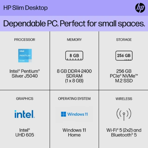 HP SLIM DESKTOP Pentium Silver J5040 8 256GB SSD S01-AF2023W - Black Like New