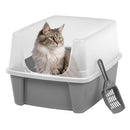 IRIS USA Large Cat Litter Box Scatter Shield Scoop Open High Sided - Gray/Clear - Brand New