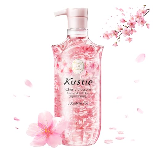 Kustie Cherry Blossom Body Wash, Natural Petals & Essential Oils, 16.9 oz. - Brand New