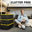 8 PACK of 12 Gallon Medium Black & Yellow Storage Bins | Plastic Tote Organizing - Brand New