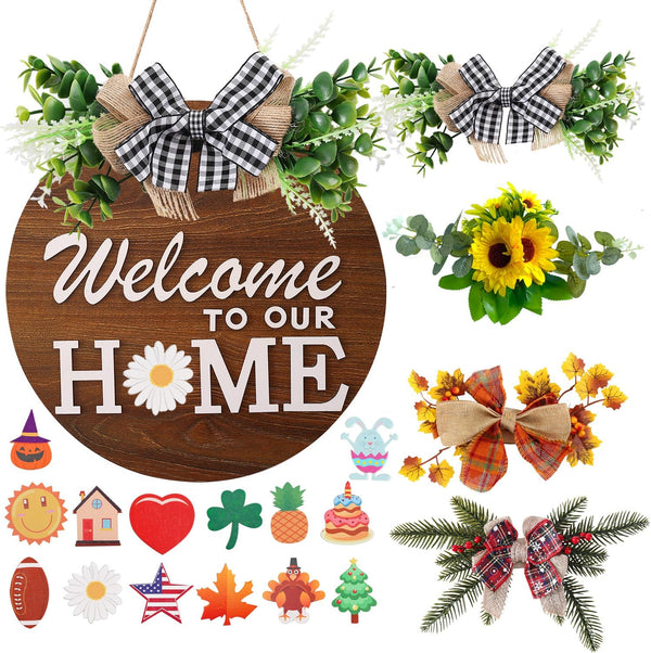 GENERIC HOME WREATH, INTERCHANGEABLE WELCOME WREATH 12 - Like New