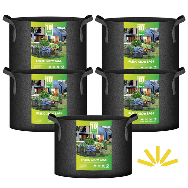 IPOWER 5 PACK 10 GALLON GROW BAGS GARDEN PLANTS NONWOVEN FABRIC POTS - BLACK - Brand New