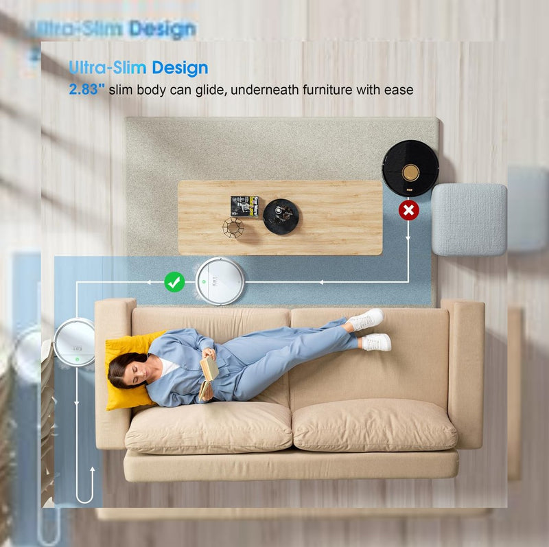 KBT X6 ROBOT VACUUM 80 MINUTE BATTERY LIFE,1800PA SUCTION - WHITE - Like New