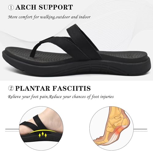 COFACE WOMENS FASHION FLIP FLOPS WITH COMFORTABLE ARCH SUPPORT - SIZE 9 BLACK - Brand New