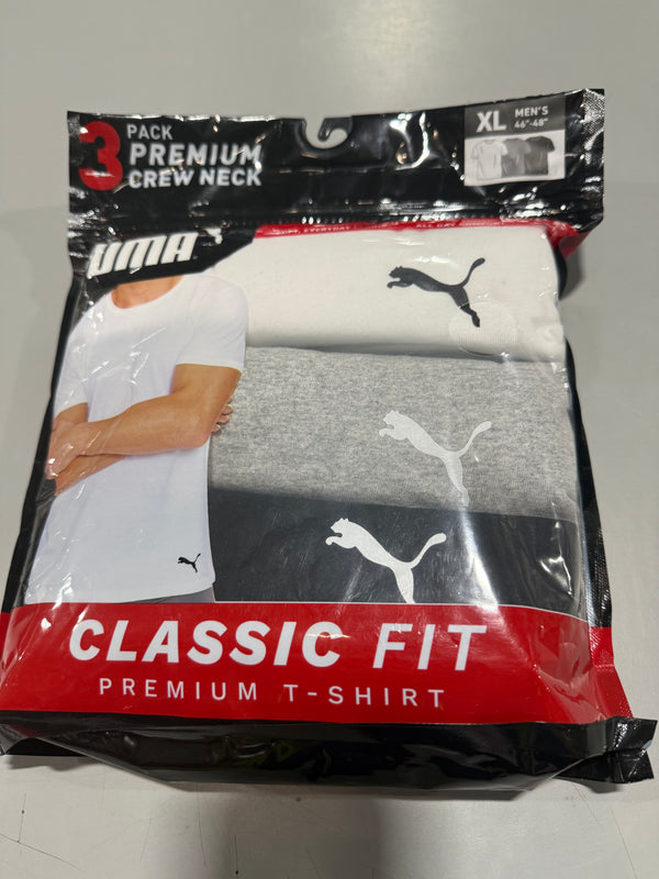 PUMA 3 PACK PUMA PREMIUM SOFT CREW NECK T SHIRTS SIZE: MEN XL - BLACK WHITE GRAY - Brand New