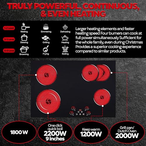 Ramblewood 4 Burner 30" Electric Cooktop EC4-70 7200W - BLACK - Like New