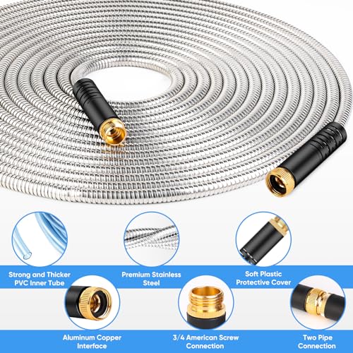 ITSONESTEP GARDEN HOSE 50 FT, METAL STAINLESS STEEL WATER HOSE - STAINLESS STEEL - Like New