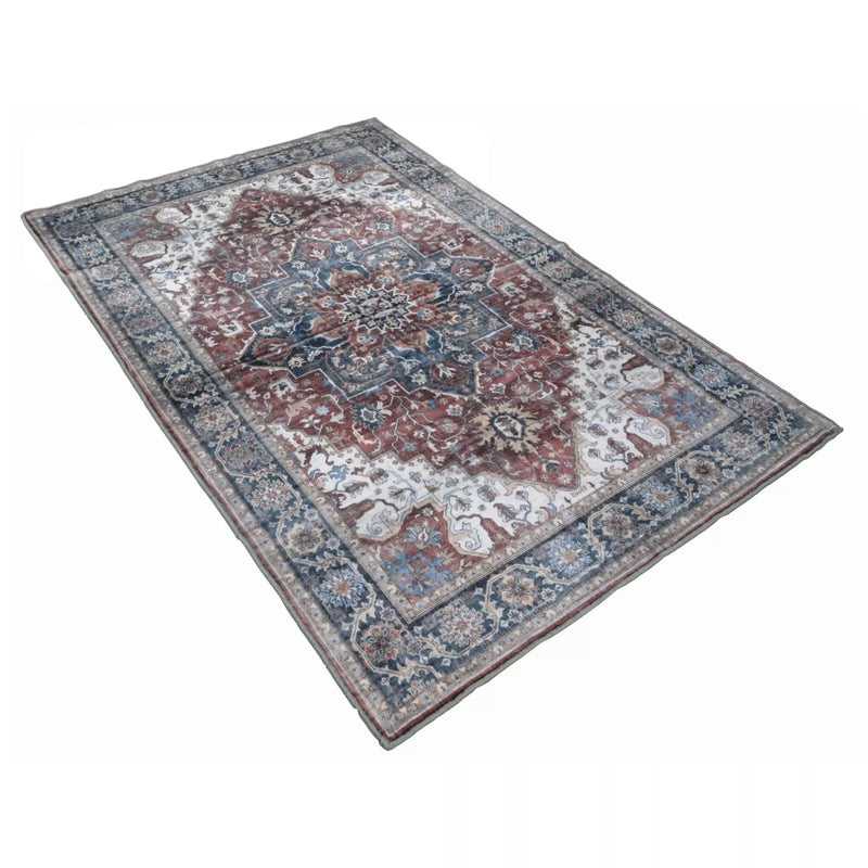 BIBB HOME WASHABLE FLANNEL PRINTED AREA RUG LATEX BACK 5X7FT - PERSIAN MEDALLION - Like New