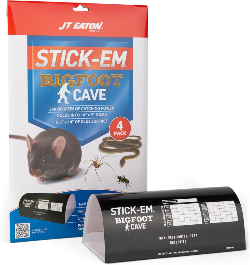 JT EATON STICK-EM BIGFOOT CAVE GLUE TRAP FOR RODENTS, SNAKES 16" X 10" 4PK - Brand New