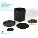 DR.Planzen Ceramic Planter Pot with Saucer and Drainage Holes Medium 8" - Black - Brand New