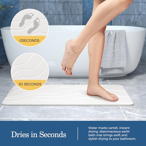 PUCAN STONE BATH MAT DIATOMACEOUS EARTH NON-SLIP SHOWER MAT 24*16 - WHITE - Like New