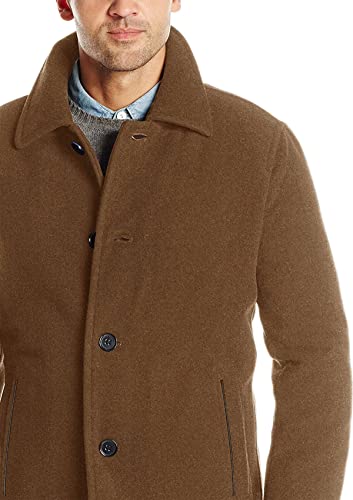COLE HAAN MENS BUTTON UP WOOL PLUSH CAR COAT - SIZE: MEN L - CAMEL - Brand New
