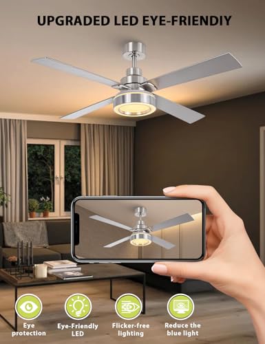 VACZON 52 INCH CEILING FAN WITH LIGHT AND REMOTE FAN-4N - NICKEL - Like New