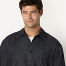 AMAZON ESSENTIALS MEN'S MODERN OVERSIZED-FIT DENIM BUTTON-DOWN - SIZE L - BLACK - Brand New