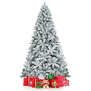 COSTWAY 7.5 FT Snow Flocked Christmas Tree, Artificial Hinged Pine Tree White - Brand New
