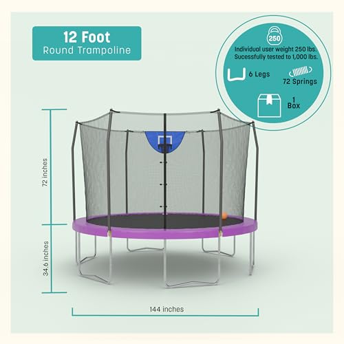 SKYWALKER TRAMPOLINES OUTDOOR 12FT ROUND TRAMPOLINE MAT TRAMPOLINE - PURPLE - Like New