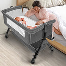 Obleba Bedside Bassinet Baby Bedside Crib with Wheels Easy Assembly - Grey - Brand New