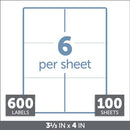 OFFICE DEPOT WHITE INKJET/LASER SHIPPING LABELS,3 1/3" X 4" 600 - WHITE - Brand New