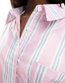 KAIIA CROPPED POPLIN SHIRT CO-ORD IN PINK STRIPE WOMEN 8 - PINK STRIPE - Brand New