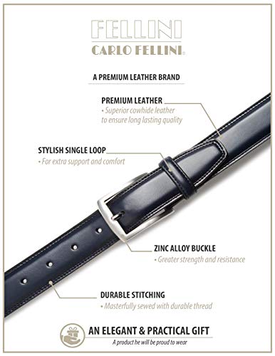 CARLO FELLINI BELTS FOR MEN MEN'S DRESS BELT 100% COW LEATHER BELT 34/36 - NAVY - Like New