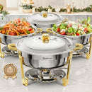 KITCHEN CHAFING DISHES 4 PACK 6QT ROUND CHAFING DISHES FOR BUFFET - SILVER/GOLD - Like New