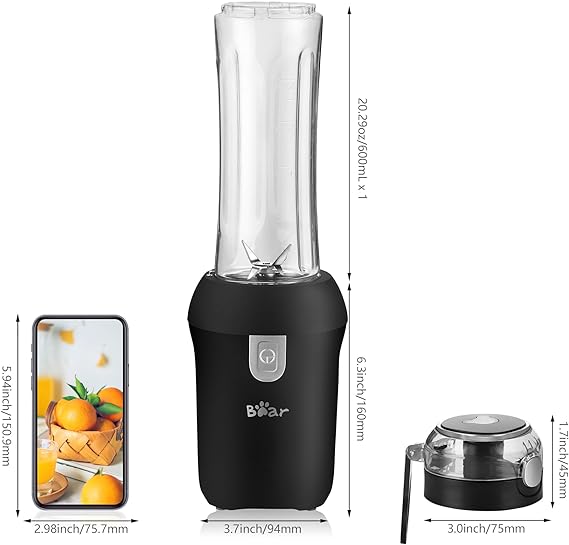 Bear 300W Personal Blender for Shakes and Smoothies 20.3oz LLJ-D05J1 - Black Like New
