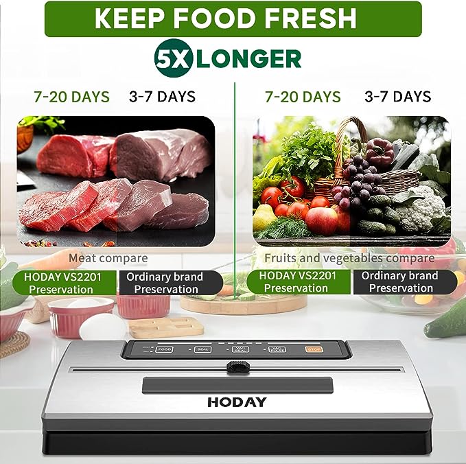 HODAY Vacuum Sealer Machine Food Sealer with Built-in Cutter VS2201 - SILVER - Like New