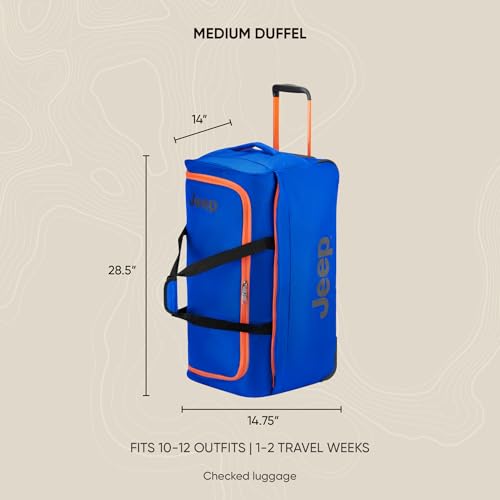 JEEP TWO WHEEL ROLLING TRAVEL DUFFLE BAG, 27 INCH J4374124002 - BLUE - Brand New