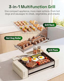 HBN 3-IN-1 INDOOR GRILL AND GRIDDLE, SMOKELESS INDOOR, DISHWASHER SAFE (BEIGE) - Like New