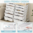 TOOLF 12 Drawers Rolling Storage Cart with Wooden Top for Classroom - White - Brand New