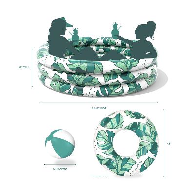 MINNIDIP BUNDLE POOL BEACH BALL RING FLOAT 125 GAL ROUND - BANANA LEAVES - Like New
