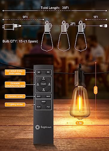 Brightown Outdoor String Lights Remote 38FT LED Patio 16 - Scratch & Dent