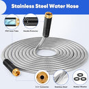 GAGALUGEC GARDEN HOSE 50FT STAINLESS STEEL METAL HOSE 10 FUNCTION NOZZLES BLUE - Like New