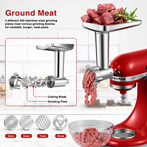 AMZCHEF METAL FOOD GRINDER ATTACHMENT, GRINDING PLATES BLADES BRUSH - STAINLESS - Like New