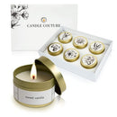 CANDLE COUTURE SCENTED AROMATHERAPY CANDLES 6 PACK SCENTED, GOLD/WHITE - Like New