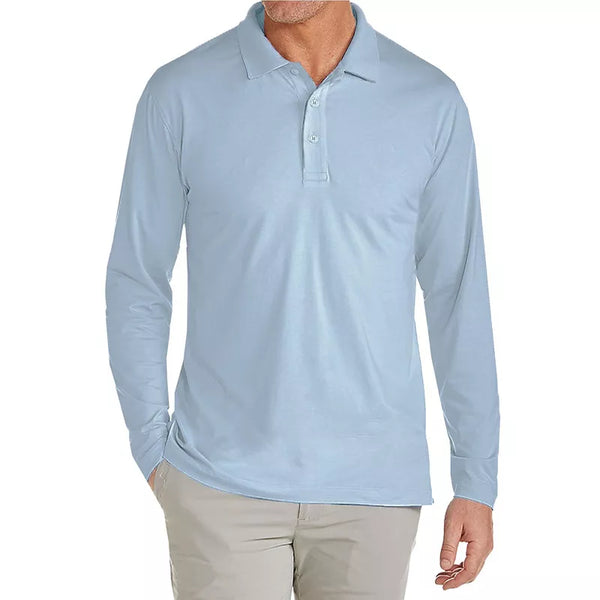 JUMP START MEN'S MODERN FIT LONG SLEEVE POLO SHIRT - SIZE: MEN L - LIGHT BLUE - Brand New
