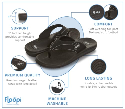 FLOOPI FLIP FLOPS FOR MEN TEXTURE SOFT EVA FOOTBED MEN BEACH SANDALS BLACK 12 - Brand New